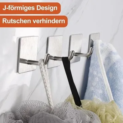 Zdjęcie produktu dla Haczyki samoprzylepne, 6 sztuk, matowy srebrny, stal nierdzewna 304 – haczyki ścienne bez wiercenia – haczyki łazienkowe, kuchenne