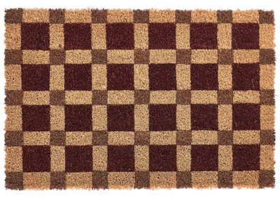 Obrázok produktu pre BELIANI Rohož béžová/červená z kokosových vlákien s protisklzovou podšívkou 60 x 90 cm, dekorácia na privítanie s kockovaným vzorom