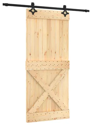 Produktbild von Schiebetür Natürlich und Schwarz 90 x 210 cm Massivkiefer