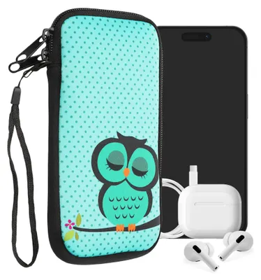 Produktbild von kwmobile Handytasche für Smartphones XXL - 7" - Neopren Handy Tasche Hülle Cover Case Schutzhülle - Eule Schlaf Türkis Braun Mintgrün - 17,7 x 8,5 cm
