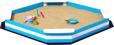 Produktbild von Sandkasten für Kinder, Sandkiste mit 4 Sitzen, Fichtenholz, bodenlos, Blau