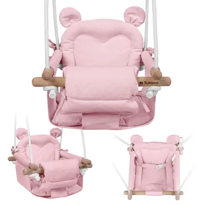 Produktbild von TULANO Hop 30 | Bär Babyschaukel Kinderschaukel | Indoor Outdoor | Sicherheitsgurt | Tragfähigkeit bis 60kg | von 6 bis 36 Monaten | aus Holz | Rosa