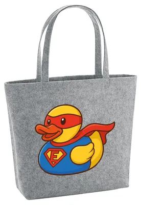 Produktbild von Huuraa Filzshopper Quietscheente Superheld Gummiente Hero 22 Liter Grey Melange Filztasche Geschenkidee