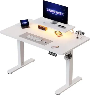 Produktbild von Höhenverstellbarer Schreibtisch mit Monitorständer und Lichtleiste, 120x60cm Elektrischer Schreibtisch mit 2 Speicherhöhen, Ergonomischer Steh-Sitz Tisch, Standing Desk,Weiß