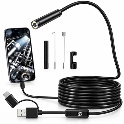 Produktbild von Endoskopkamera Inspektionskamera 5,5 mm Kabel 5 m IP67 6 LED USB USB-C Micro USB Für Android Windows OTG