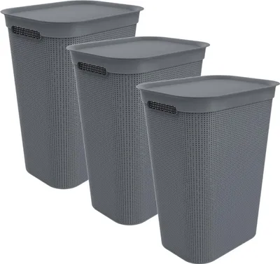 Produktbild von Rotho 3er-Set Wäschesammler 50 L Brisen - Wäschekorb 43,1 x 34 x 52,9 cm - Wäschebox mit Deckel und Griffen - Wäschetruhe groß - Wäschetonne aus Kunststoff