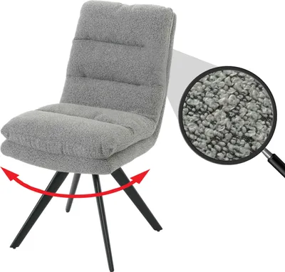Immagine prodotto di Sedia da pranzo HWC-G66, sedia da cucina, girevole in posizione automatica tessuto/tessuto bouclé MVG ~ grigio chiaro