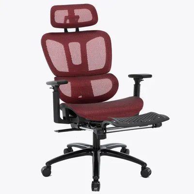Produktbild von Bürostuhl in moderner Mesh-Optik mit Fußstütze  ergonomischer Drehstuhl mit Nacken und Lordosenstütze - Gamingstuhl mit atmungsaktiver Netzrückenlehne und Wippfunktion ,Farbe:Schwarz/Rot