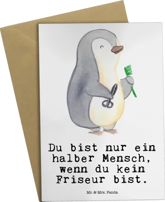 Produktbild von Mr. & Mrs. Panda Grußkarte Friseur Herz - Weiß - Geschenk, Friseursalon, hochzeitskarten, Barbier, Frisör, glückwunschkarten, einladungskarten, Grußkarten, Spruch