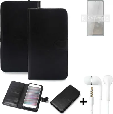 Produktbild von K-S-Trade Wallet Case Handyhülle kompatibel mit Cubot P50 Schutzhülle Flip cover Flipstyle Tasche Hülle Flipcover Slim Bumper schwarz + in ear