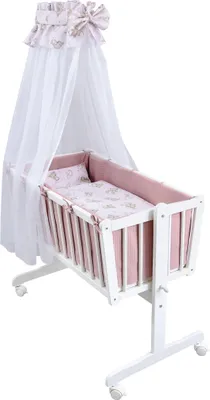 Produktbild von Baby-Delux Wiege Schaukelwiege Babywiege Weiß 90x40 cm Bettset Komplett Waffelpique Wiegenset Bärchen Rosa
