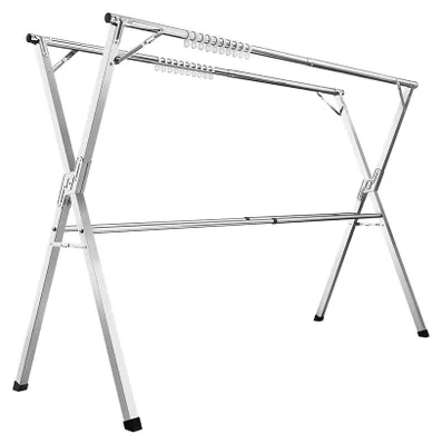 Produktbild von Geschirrspülständer aus Edelstahl taubengrau - verstellbarer Wäscheständer, 66 x (133-200) x 130 cm