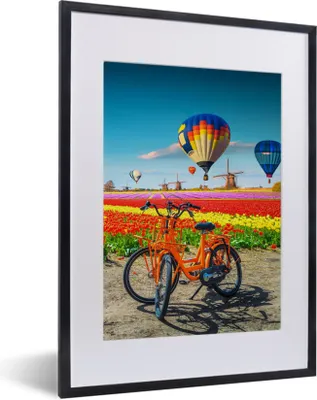 Produktbild von MuchoWow® Gerahmtes Poster Heißluftballon - Orange - Tulpen 30x40 cm - Poster mit Schwarzem Bilderrahmen Wandposter Rahmen Foto Bilder - Wandposter Schlafzimmer