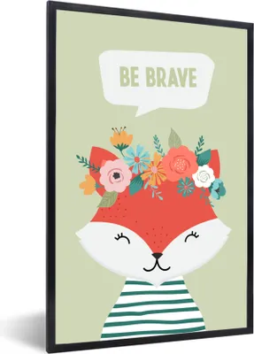 Produktbild von MuchoWow® Gerahmtes Poster Fuchs - Blumen - Krone - Zitat 40x60 cm - Poster mit Schwarzem Bilderrahmen Wandposter Rahmen Foto Bilder - Papierdruck - Wandbilder