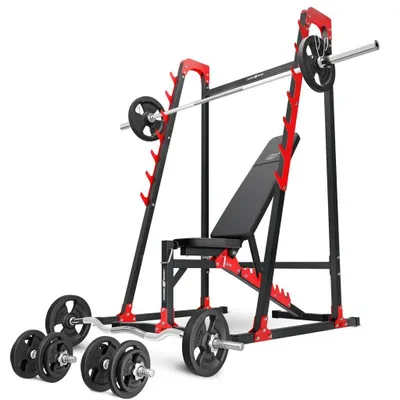 Image de Marbo Sport ensemble MH24_126KG_Kier | banc de musculation réglable + support pour haltères longs MH-S204 + ensemble barres d'haltères/disques d'haltères 83 kg