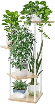 Productafbeelding van PromoHome® plantenstandaard met 4 niveaus – Ruimtebesparend hoekrek voor binnen, wit, 45x30x120 cm