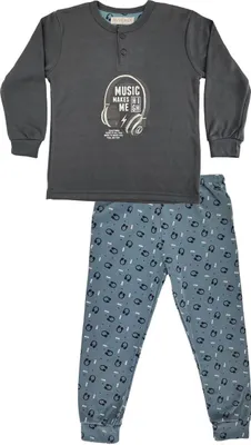 Produktbild von Kinder Jungen Pyjama langarm Winter zweiteiliger Schlafanzug Grau/104