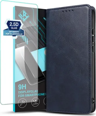 Produktbild von Handyhülle für Samsung Galaxy S26 Ultra mit 9H Displayglas Kunstleder Flip Cover Hülle Handytasche Case Kartenfach Farbe: Blau