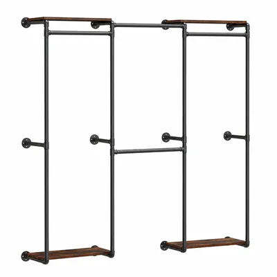 Produktbild von WISFOR Schwerlast Kleiderstange Garderobenstange mit 2 Ablagen, Industrie Garderobenständer Wandmontage, Garderobe für begehbaren Kleiderschrank, KI-generiertes Bild