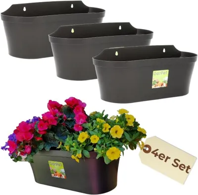 Produktbild von GarPet 4er-Set Wandblumentöpfe für Balkon, Terrasse und Gartenwand, Anthrazit