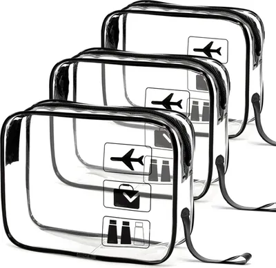 Produktbild von 1 Liter Tasche für Handgepäck im Flugzeug, transparente Toilettentasche, transparente Kosmetiktasche, PVC-Flüssigkeitstasche Handgepäck und Reiseaccessoires für Männer und Frauen (3er-Pack)