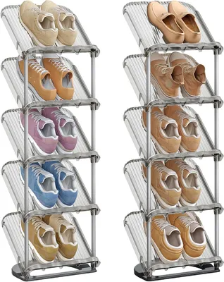 Imagen del producto de Estante para zapatos - Juego de 2 unidades - 5 niveles - Estante inclinado para zapatos - Organizador de zapatos - Plástico - 24,5 x 28,4 x 102,5 cm - Ideal para la entrada