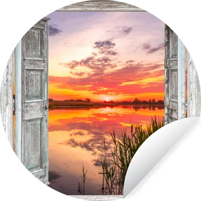 Produktbild von MuchoWow® Runde Wandtattoo - Wandsticker Tapete Aufkleber Landschaft - Sonnenuntergang - Wasser - Aussicht Ø 30 cm Selbstklebend und Repositionierbar - Wandaufkleber - Kreis - Wandbild - Fototapete - Selbstklebend - Dekoration - Wandschmuck - Schlafzimmer