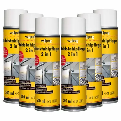 Produktbild von WILPEG Edelstahlpflege 2in1 500 ml, Pflegespray für Metall Edelstahl Alu Reinigungs-Spray Menge:6