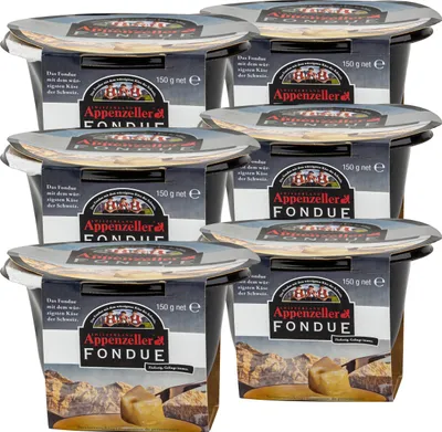 Produktbild von Food-United mini KÄSEFONDUE SNACK 6x150g von STRÄHL Fchweizer Käse-Fondue-Zubereitung aus Appenzeller-Käse Weißwein verfeinert Fertigfondue zubereitungsfertig als Mikrowellen Fertiggericht kräftig-cremig zart-schmelzend passend für Baguette-Brot-Stückch