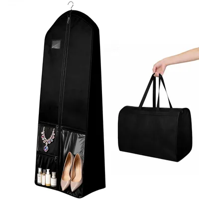 Produktbild von Kleidersack, 180 × 60 cm lang, mit Reißverschluss, faltbar, große Größe für Brautkleider, Kleider, Abendkleider, lange Mäntel, Schutzhülle für Anzüge