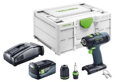 Zdjęcie produktu dla Wiertarko-wkrętarka akumulatorowa Festool T 18+3-Basic 18 V 50 Nm bezszczotkowa + 1x akumulator 5,0 Ah + szybka ładowarka + Systainer