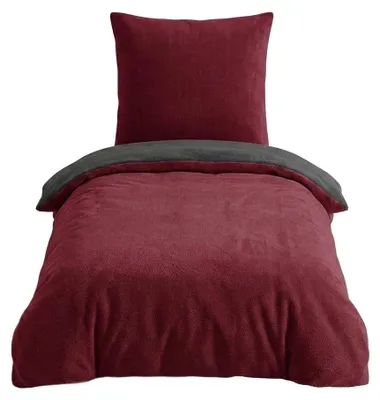 Produktbild von Microfaser Fleece Bettwäsche mit verdecktem Reißverschluss - einfarbig & wendbar Bordeaux-Anthrazit 155 x 200 cm+ 80 x 80 cm