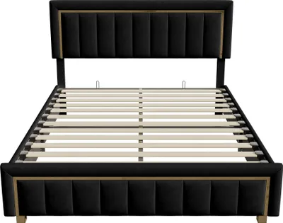 Produktbild von Fortuna Lai Polsterbett 160x200cm, Funktionsbett Stauraumbett, Doppelbett, Hydraulischer Hubbettkasten und Lattenrost, Samt, Schwarz