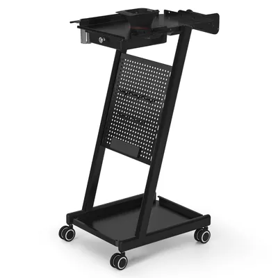 Produktbild von Friseurwagen mit Schublade & 2 Ablagen, Friseur Arbeitswagen mit Farbenschale, Folienhalter & 5 Haken, Beauty Salon Trolley Metall, Rollwagen 0085