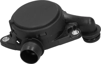 A black automotive part, likely an oil separator or crankcase ventilation valve, is shown against a white background.