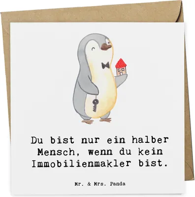 Produktbild von Mr. & Mrs. Panda Grußkarte Immobilienmakler Herz - Weiß - Geschenk, anlasskarte, Lustig, faltkarte, Spruch, Klappkarte, Glückwunschkarte, doppelkarte, Ausbildung