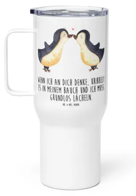 Produktbild von Mr. & Mrs. Panda thermosbecher Pinguine Kuss - Weiß - Geschenk, Mehrwegbecher, Thermobecher, Freund, Hochzeitstag, Freundin, Isolierbecher, Kaffee-Thermobecher, für