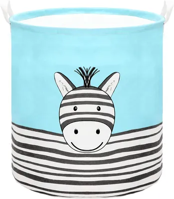 Produktbild von SPRINGOS Wäschesammler Wäschetruhe mit Henkel 40 x 50 cm Runder Wäschesack Zebra Aufdruck