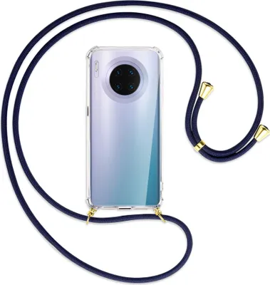 Produktbild von Handykette Backcover-Schutzhülle mit Band (Metall goldfarben) für Huawei Mate 30 Pro - dunkelblau