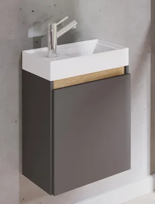 Produktbild von VCM 2 tlg. Badschrank mit Waschbecken für Gäste-WC, Hängeschrank mit Softclose-Tür, Waschplatz platzsparend, Maße: H. 55 x B. 41 x T. 22 cm, Cosila