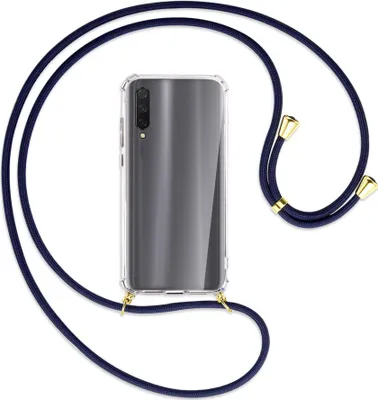 Produktbild von Handykette Backcover-Schutzhülle mit Band (Metall goldfarben) für Xiaomi Mi 9 Lite / CC9 - dunkelblau