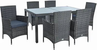 Produktbild von Poly-Rattan Sitzgruppe Essgruppe Gartenmöbel Set 6 Per. Gartenset Anthrazit-Grau