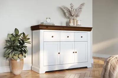 Produktbild von Kommode Marone Elite Sideboard Massivholz geölt Ausführung wählbar,131,5cm,weiß / Kiefer Tabak