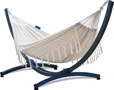 Produktbild von Potenza Outdoor Hängematte mit Tytan Gestell für 2 Personen I Baumwolle Doppelhängematte XXL 220x160, 200kg I Hängemattengestell 350 kg, wetterfest