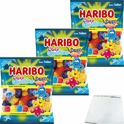 Produktbild von Haribo Crazy Quallies Sauer 3er Pack (3x160g Packung) + usy Block