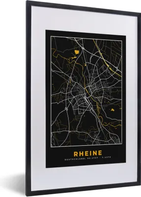 Produktbild von MuchoWow® Gerahmtes Poster Stadtplan - Karte - Rheine - Gold - Deutschland - Karte 40x60 cm - Poster mit Schwarzem Bilderrahmen Wandposter Rahmen Foto Bilder - Poster in Rahmen