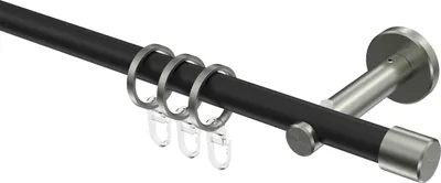 Produktbild von Interdeco Gardinenstange / Vorhangstange Schwarz / Edelstahl-Optik, Typ Medium Casa (Kappe), 16 mm Ø 1-läufig, 140 cm