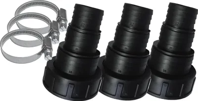 Produktbild von 3x Stufenschlauchtülle Ø32 / 38 / 50mm x 2 Zoll Innengewinde Überwurfmutter + 3x Schlauchschelle Ø30-45mm (Edelstahl)
