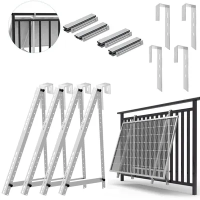 Produktbild von Balkonkraftwerk Halterung 118cm für 2 Solarmodule, Balkon Geländer Solarhalterung, PV Modul Aufständerung verstellbar 0°-90° Neigungswinkel