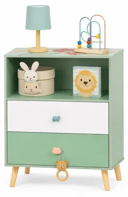 Immagine prodotto di Armadio per bambini di GINGER HOME, ideale per giocattoli e vestiti, scaffale per la cameretta con 2 cassetti, motivo orso, modello FOREST